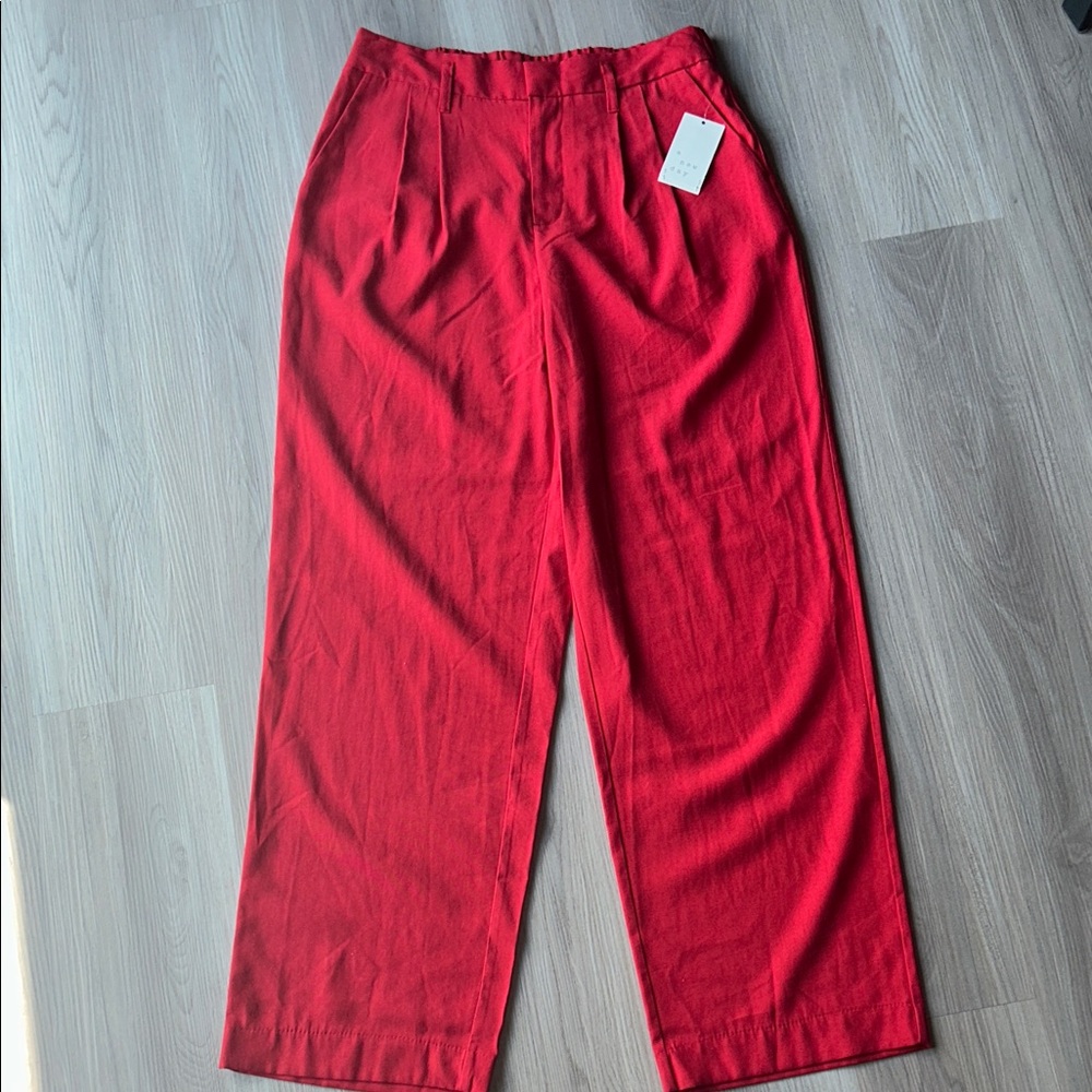 A New Day Women’s Wide Leg Pants 8 Red NWT Pleats Pockets Trendy Career Casual